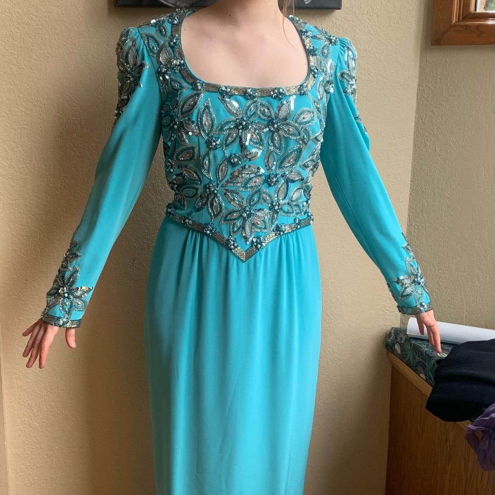 Vintage Oleg Cassini Elegant Heavily Beaded Formal Gown 8